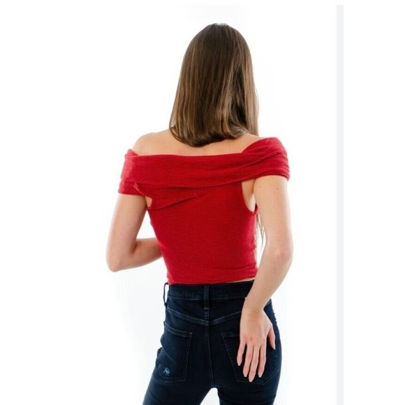 Free People This Cutie off the Shoulder Crop Top Red Size Large - Picture 2 of 6